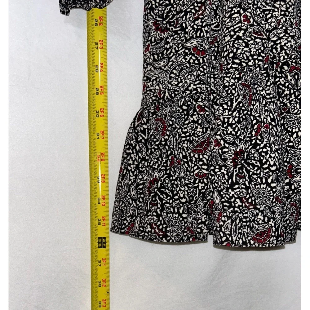 Michael Kors Black Floral‎ Print Long Sleeve Dress XS Mini Ruffle Hem